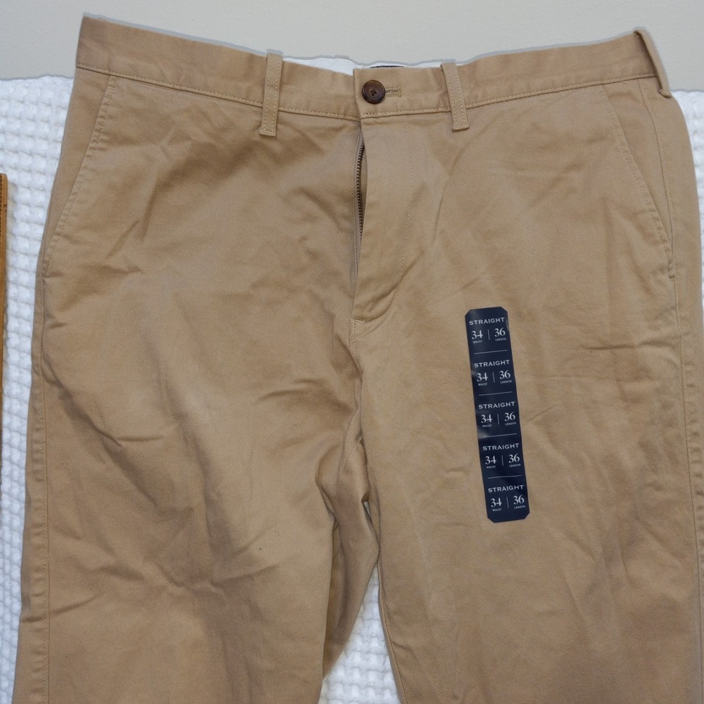 NEW J Crew Pants Mens 34x36 Khaki Tan Straight Leg Flex Casual Preppy NWT H3186